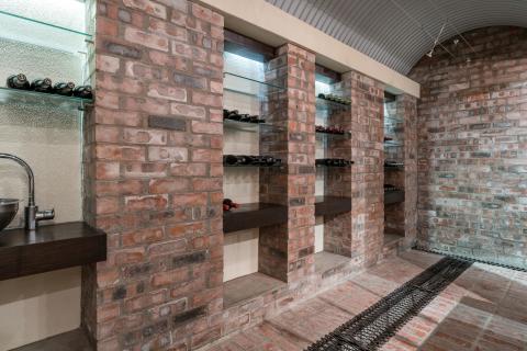 Wine racks in the wine tasting room